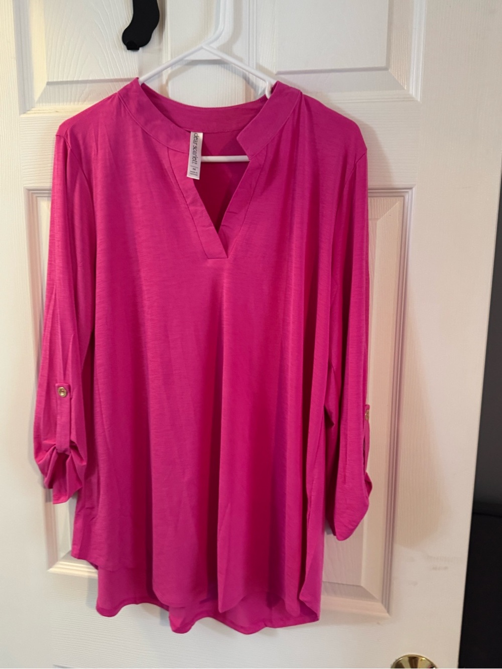 Bright Pink V-Neck Top by Dear Scarlett